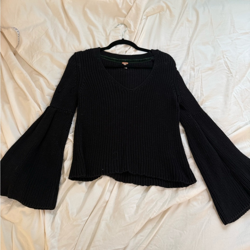 Free People Black Bell Sleeved Knit Sweater